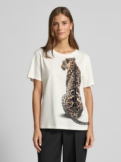 Marc Cain Regular Fit T-Shirt aus reiner Baumwolle mit Animal-Print Offwhite 4