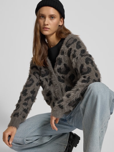 Noisy May Strickjacke mit Kunstfellbesatz Modell 'FLYNN' Dunkelgrau Melange 3