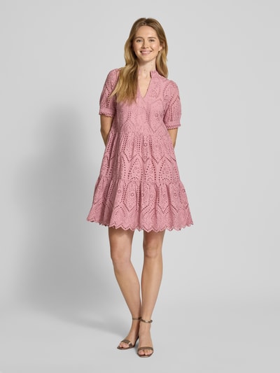 YAS Mini-jurk met broderie anglaise, model 'Holi' Rosé - 1