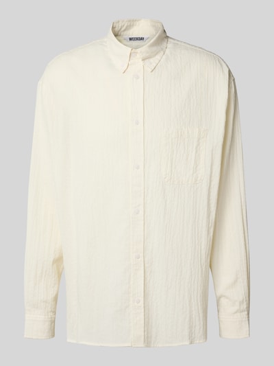 WEEKDAY Oversized Fit Freizeithemd mit Knopfleiste Modell 'Seersucker' Dunkelgrau 2