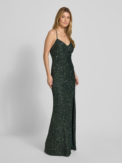 V.M. Abendkleid mit Pailletten und rückseitiger Schnürung Dunkelgruen 1