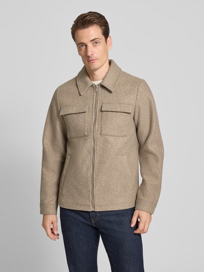Casual Friday Regular fit overhemdjack met borstzakken, model 'MOBERG' Taupe gemêleerd - 4