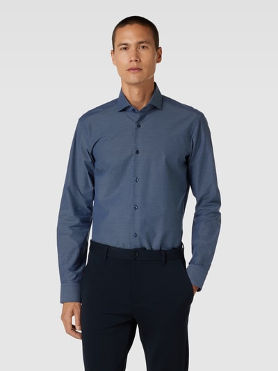 BOSS Regular fit zakelijk overhemd met fijn all-over motief, model 'Joe' Marineblauw - 4