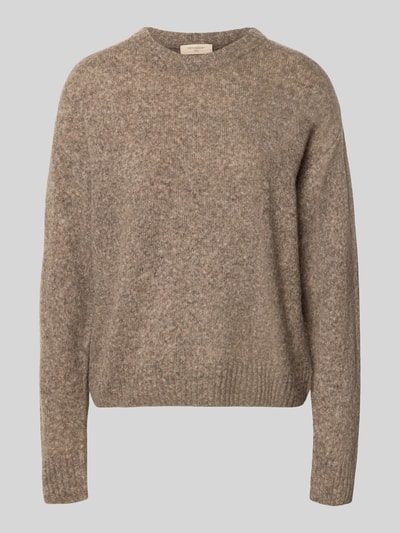 Produktfoto, Relaxed Fit Strickpullover aus Woll-Mix mit Alpaka-Anteil von FREE/QUENT in Braun, Rundhalsausschnitt, gerippte Abschlüsse, Damen Strickpullover