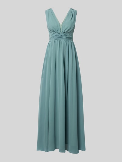 Produktfoto, Maxikleid mit Taillenband und Drapierungen von TROYDEN COLLECTION aus Chiffon in sanftem Blau, taillierter Schnitt, V-Ausschnitt