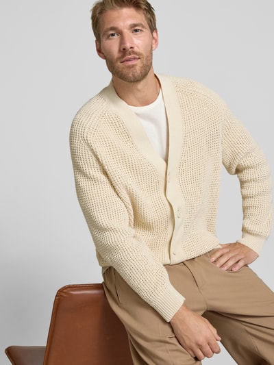 BOSS Orange Regular Fit Strickjacke aus Baumwoll-Mix Modell 'Andemo' Beige 3