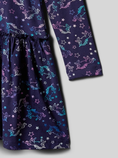 DANAMADE Regular fit jurk met all-over motiefprint, model 'Elli' Marineblauw - 2