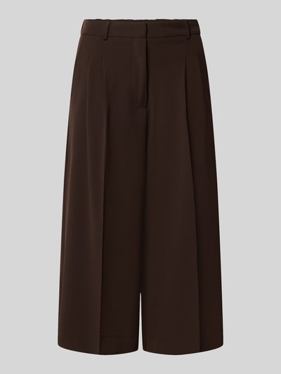 Produktfoto, Culotte mit Bügelfalte und Biesen von Smith and Soul, dunkelbraun, glatte Textur, lockerer Schnitt, elastischer Bund, Vorderansicht
