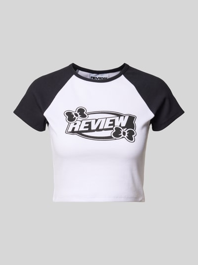 Review Kort T-shirt met labelprint Wit - 2