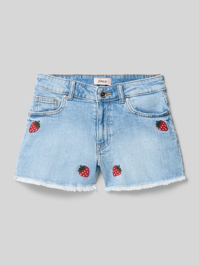 Produktfoto, Regular Fit Jeansshorts aus Baumwoll-Mix Modell 'ROBYN' von Only, Denim-Optik, Stickerei, Gürtelschlaufen, 5-Pocket-Design, Twill-Struktur