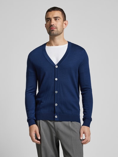 Christian Berg Men Slim Fit Cardigan aus Woll-Mix mit V-Ausschnitt Dunkelblau Melange 4