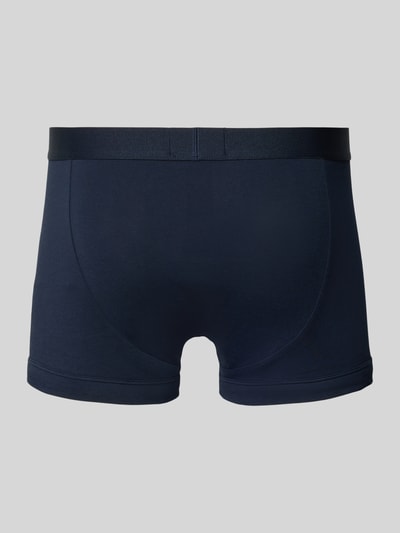 Produktfoto, Trunks mit elastischem Logo-Bund im 3er-Pack von Emporio Armani aus dunkelblauem Baumwoll-Elasthan-Mix, körpernaher Schnitt.