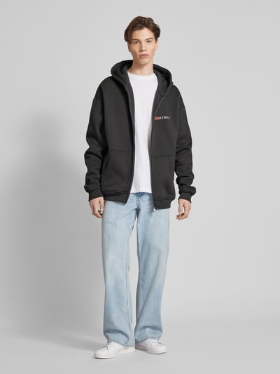 Multiply Apparel Oversized sweatjack met labelprint Zwart - 1