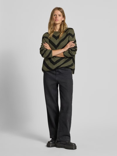 Only Regular Fit Strickpullover mit Streifenmuster Modell 'ELIZA' Oliv Melange 1