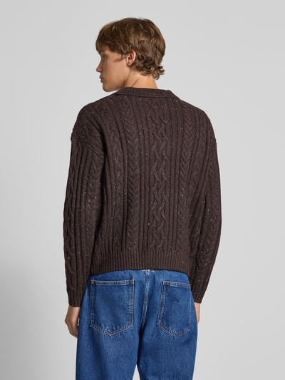 REVIEW Strickpullover mit Zopfmuster Dunkelbraun 5