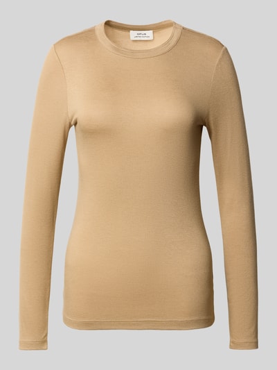OPUS Shirt met lange mouwen en ronde hals, model 'Sifa' Camel - 2