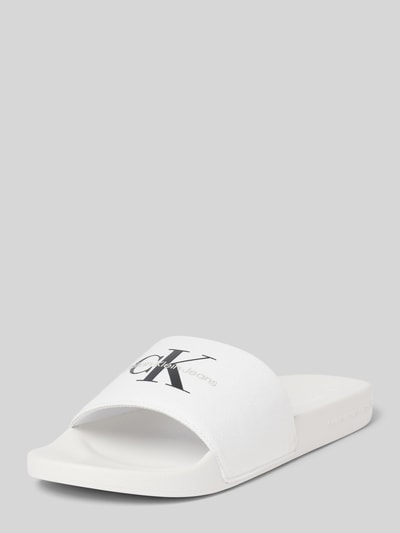 CK Calvin Klein Slides mit Label-Print Weiss 1