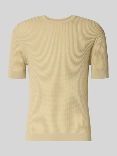 Produktfoto, Slim Fit T-Shirt mit Seiden-Anteil in Strick-Optik von Emporio Armani in Beige, Feinstrickstruktur, elastische Abschlüsse, Kurzarm