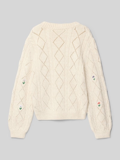 Only Sweter o kroju regular fit z ażurową dzianiną model ‘FLOWER’ Écru 3