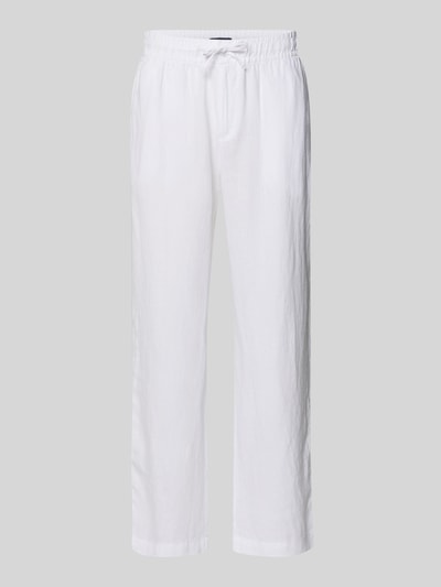 Produktfoto, Leinenhose mit elastischem Bund van MCNEAL voor heren, zuiver linnen, regular fit, elastische band met tunnelkoord, bandwijdte maat L 44 cm, binnenbeenlengte maat L 77 cm, witte kleur, rechte pijpen, gladde textuur
