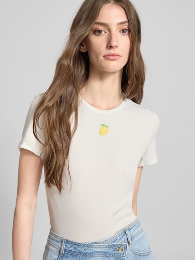 Only Regular fit T-shirt in riblook, model 'DANIELLA' Offwhite - 3