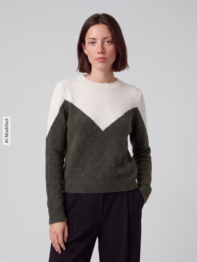 VERO MODA sweter krój regular fit z dodatkiem wełny model 'PLAZA' Ciemnozielony 4