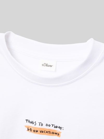 Produktfoto, Regular Fit T-Shirt aus reiner Baumwolle von s.Oliver RED LABEL, biały jednokolorowy jersey z nadrukiem, dekolt okrągły, materiał bawełniany