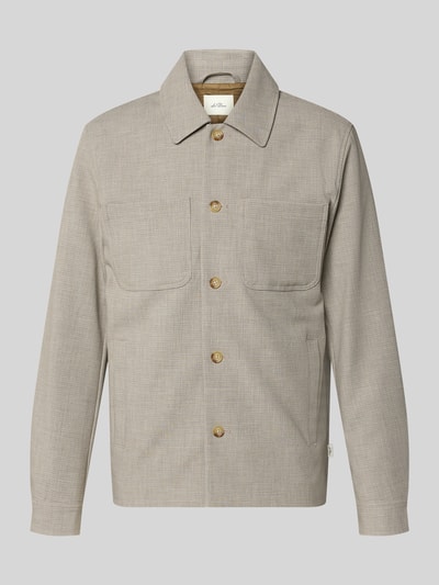 Produktfoto, Regular Fit Hemdjacke mit Brusttaschen von Les Deux in Beige mit Kentkragen, Knopfleiste, Label-Patch, strukturierte Oberfläche