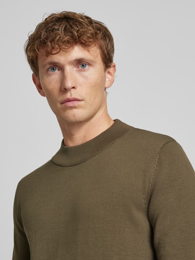 SELECTED HOMME Sweter z dzianiny z golfem model ‘ROBERT’ Oliwkowy 3