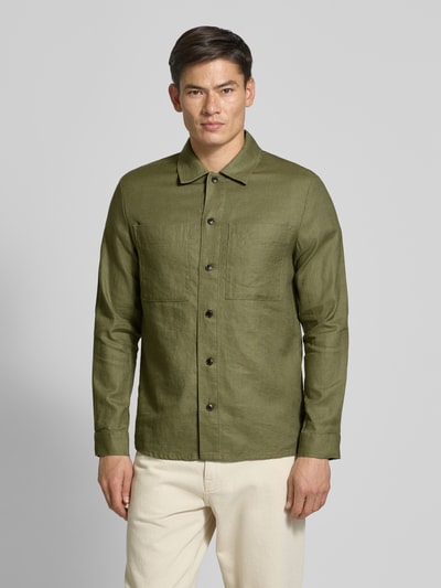 Matinique Slim fit overhemdjack van een mix van linnen en katoen, model 'PELTON' Kaki - 4