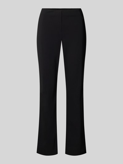 Produktfoto, schwarze Regular Fit Schmale Hose aus Viskose-Mix Modell 'Ina' von Stehmann, unifarben, Popeline, Mid Waist, Seitenschlitz am Beinabschluss