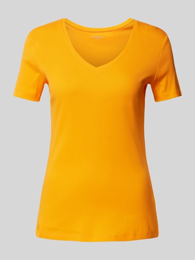 Montego T-shirt met V-hals in effen design Oranje - 2