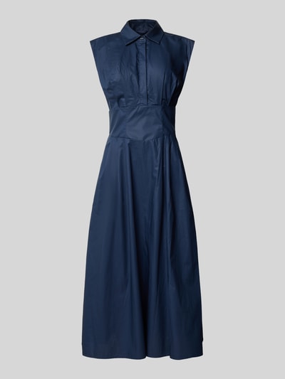 Produktfoto, Midikleid mit verdeckter Knopfleiste Modell 'CHERRY' von Guess aus reiner Baumwolle, taillierter Schnitt, Hemdblusenkragen, Kappärmel, dunkelblau, geschmeidige Textur