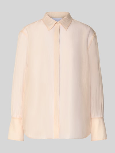 Produktfoto, Organza-Bluse mit großen Manschetten - curated by Vicky Heiler od SIC, półprzezroczysty design, krój regular fit, kołnierzyk koszulowy, zapięcie na guziki, długie rękawy, obszyte mankiety, długość tyłu w rozmiarze 36: 66 cm, długość rękawa w rozmiarze 36: 58 cm, jasny kolor, gładka faktura