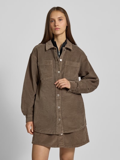 Noisy May Regular fit overhemdblouse van corduroy met borstzakken, model 'ALVA' Middenbruin - 4