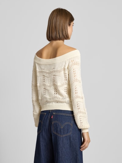 Only Sweter krótki z dzianiny z mieszanki bawełny model ‘VILDA LIFE’ Beżowy 5