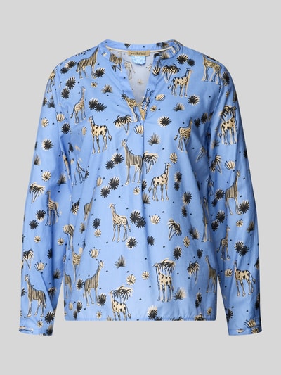 Productfoto, Regular Fit Bluse mit Allover-Motiv-Print Modell 'Vince' van Smith and Soul, blauwe katoen met dierenmotief, lange mouw, tuniekhals, ruglengte 66 cm, mouwlengte 61 cm