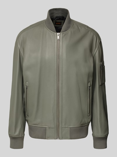 BOSS Orange Regular Fit Lederjacke im College-Stil Modell 'JAKRI' Oliv 2