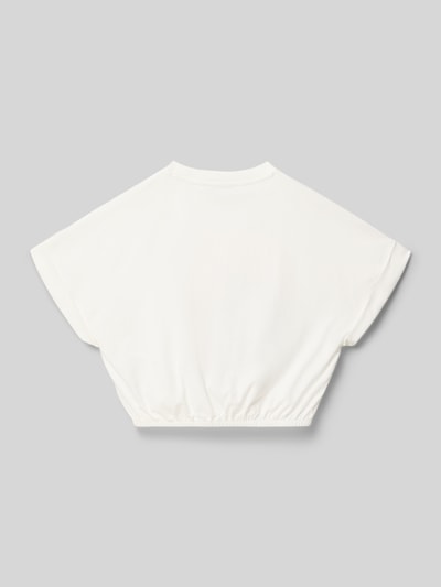 Produktfoto, T-Shirt mit Motiv-Print und elastischem Saum von Garcia, Kinder T-Shirt aus Reine Baumwolle, Loose-Fit, Ärmel mit Aufschlag, Rückenlänge 41 cm bei Größe 140, schlichtes Weiß mit weicher Textur.