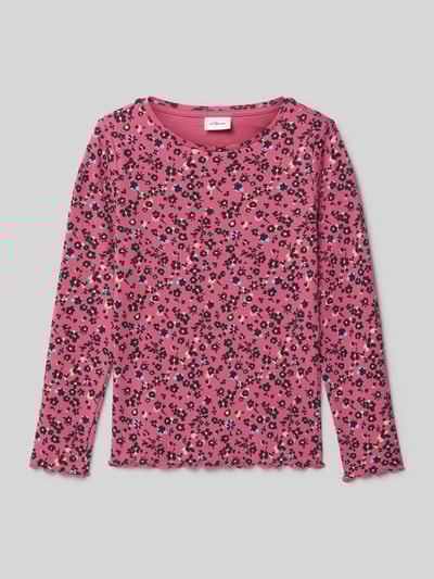 s.Oliver RED LABEL Bluzka z długim rękawem o kroju slim fit z mieszanki bawełny Mocnoróżowy 1