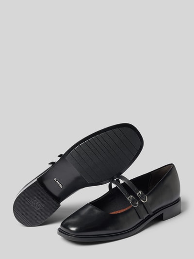 Produktfoto, schwarze Ballerinas aus echtem Leder von Tamaris, glatte Oberfläche, runde Form, Damen Ballerina von Tamaris