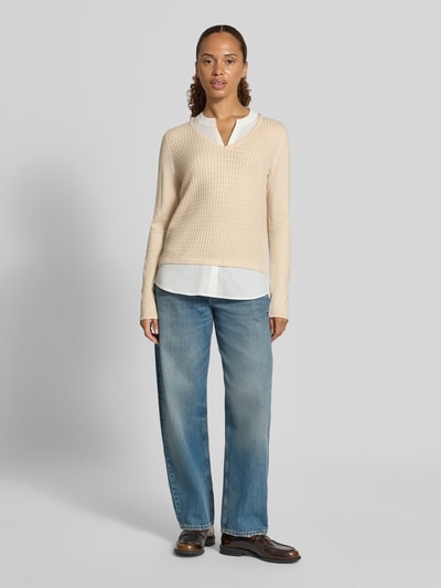 COMMA Shirt met lange mouwen van viscosemix in tricotlook Beige - 1