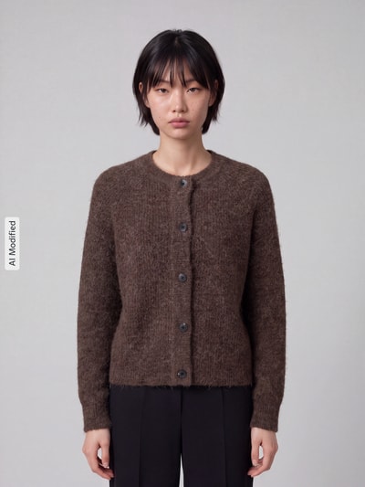 Selected Relaxed Fit Strickjacke aus Woll-Mix Modell 'LULU' Taupe 4