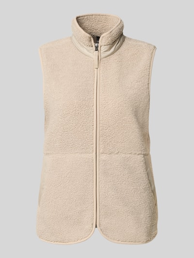 Produktfoto, Regular Fit Weste mit Strukturmuster Modell 'Siv' von Didriksons in Beige mit Stehkragen, Reißverschluss und Eingrifftaschen