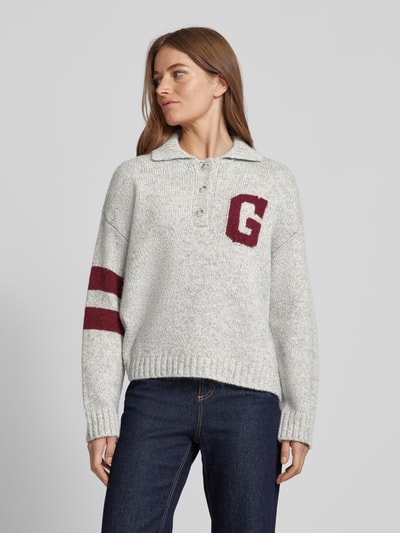 Gant Gebreide pullover met labelstitching, model 'INTARSIA' Lichtgrijs gemêleerd - 4