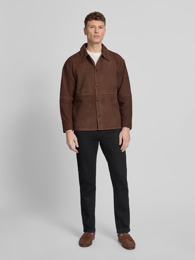 Selected Homme Regular Fit Lederjacke mit Umlegekragen Modell 'RORY' Dunkelbraun 1