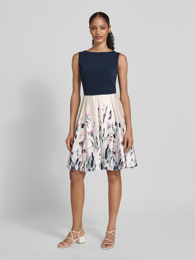 Christian Berg Cocktail Knielanges Cocktailkleid mit Rundhalsausschnitt Marine Melange 1