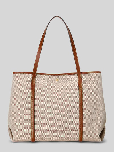 Lauren Ralph Lauren Torba shopper z obszyciem ze skóry i zawieszką z logo Piaskowy 5