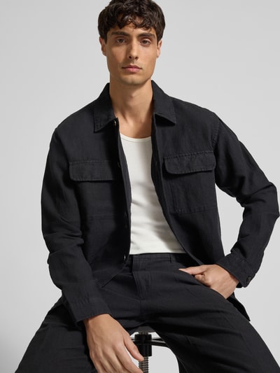 SELECTED HOMME Regular fit linnen overhemdjack met kentkraag, model 'LEROY SUN' Zwart - 3