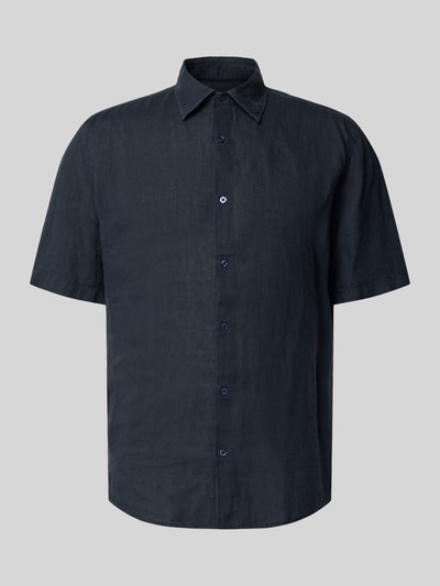 Produktfoto, Regular Fit Leinenhemd mit kurzem Arm Modell 'RASH_2_M' von BOSS Orange, Optik: Unifarben, Kentkragen, durchgehend, Rückenpasse, einreihige Knopfleiste, Ärmelform: Kurzarm, Rumpfabschluss: leicht abgerundet, Material: reines Leinen